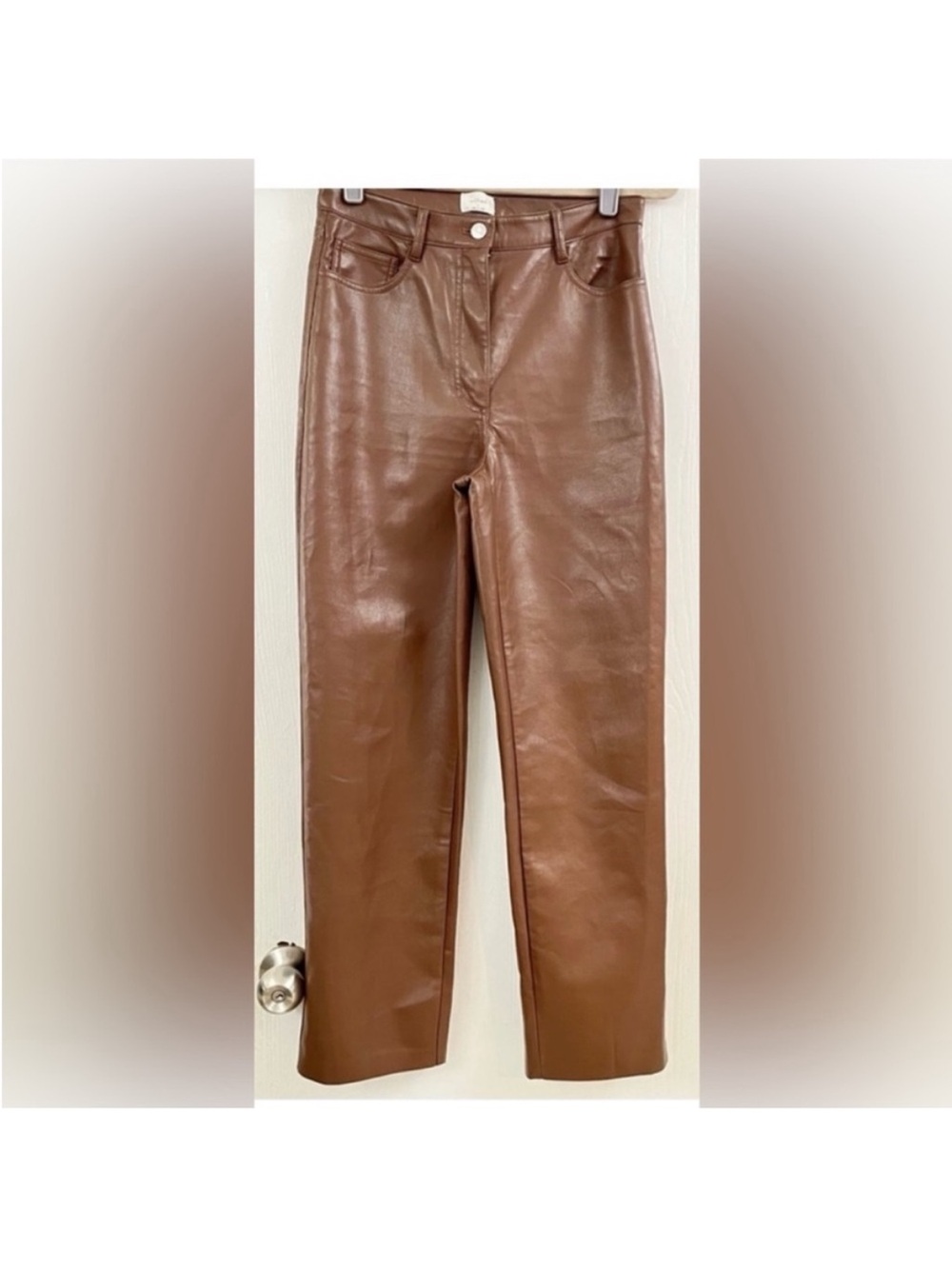 Wilfred Melina Brown Faux Leather High-Rise Straight Leg Pants Size 6